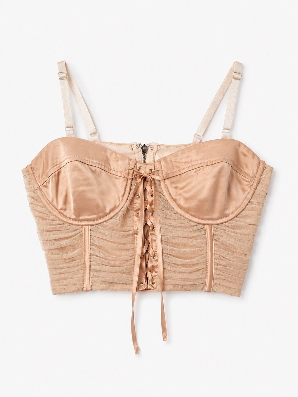 Salty Blush Pink Corset Crop Top Size M Lace Up Ruched Bustier Y2K Party Club